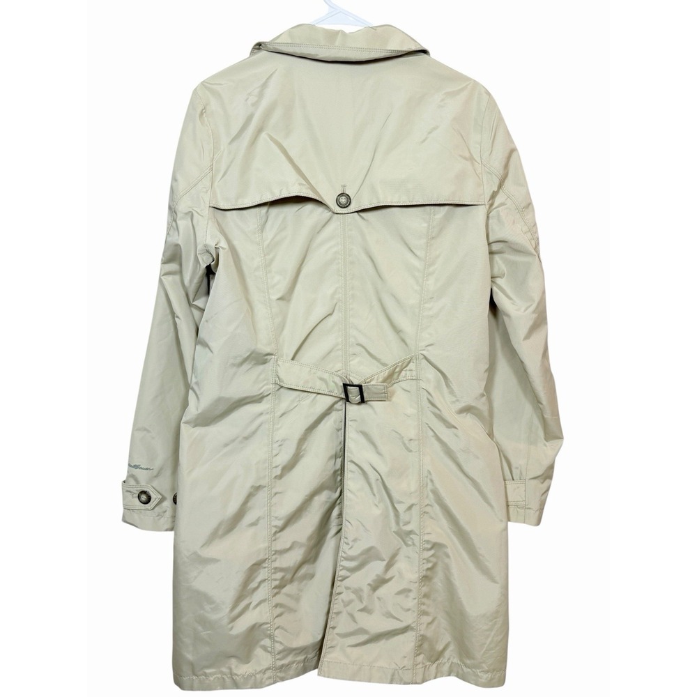 Eddie Bauer WeatherEdge Trench Coat Womens Medium Beige Rain Jacket Minimalist - Picture 2 of 16